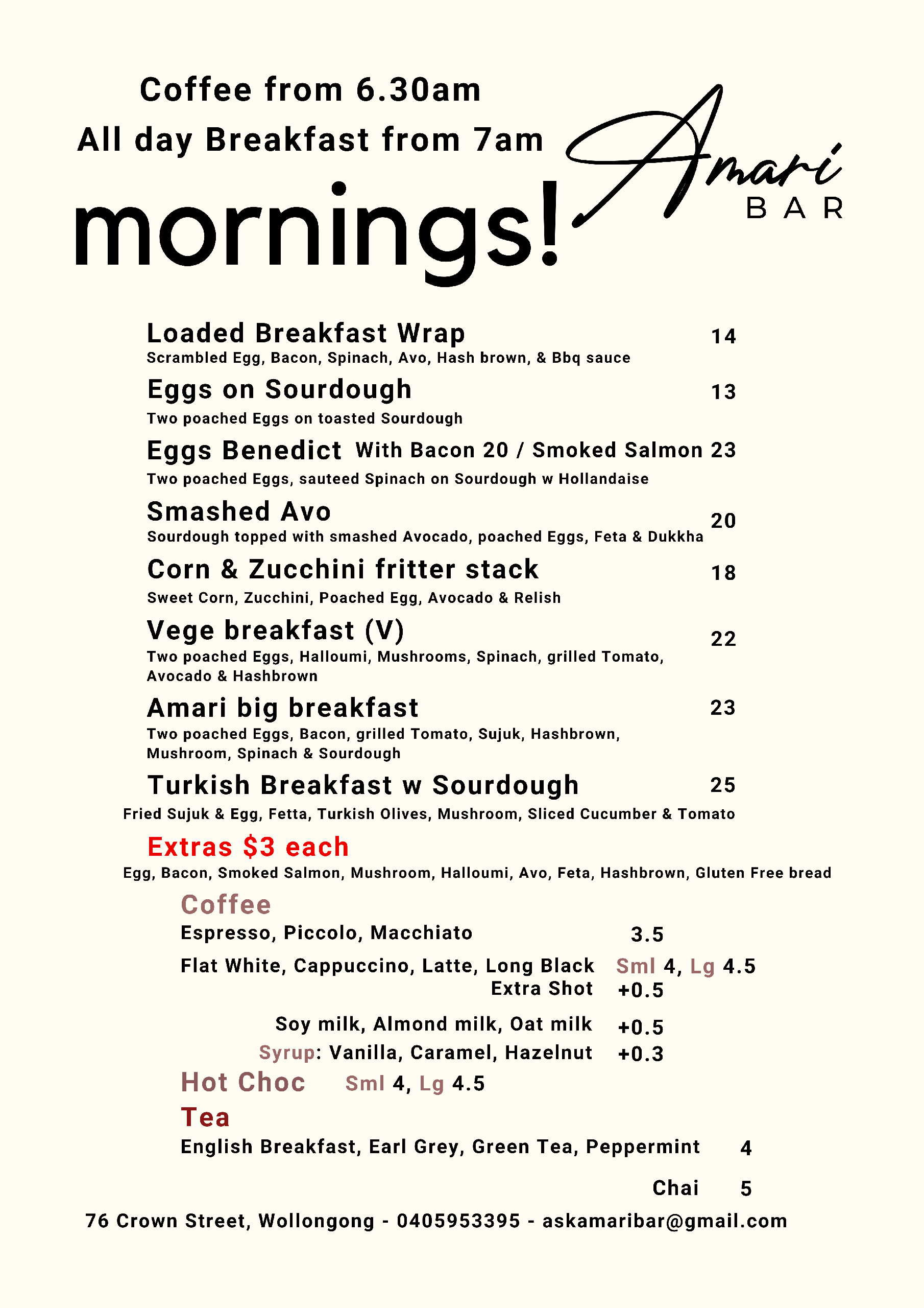 A4 Breakfast Menu 16-5-24